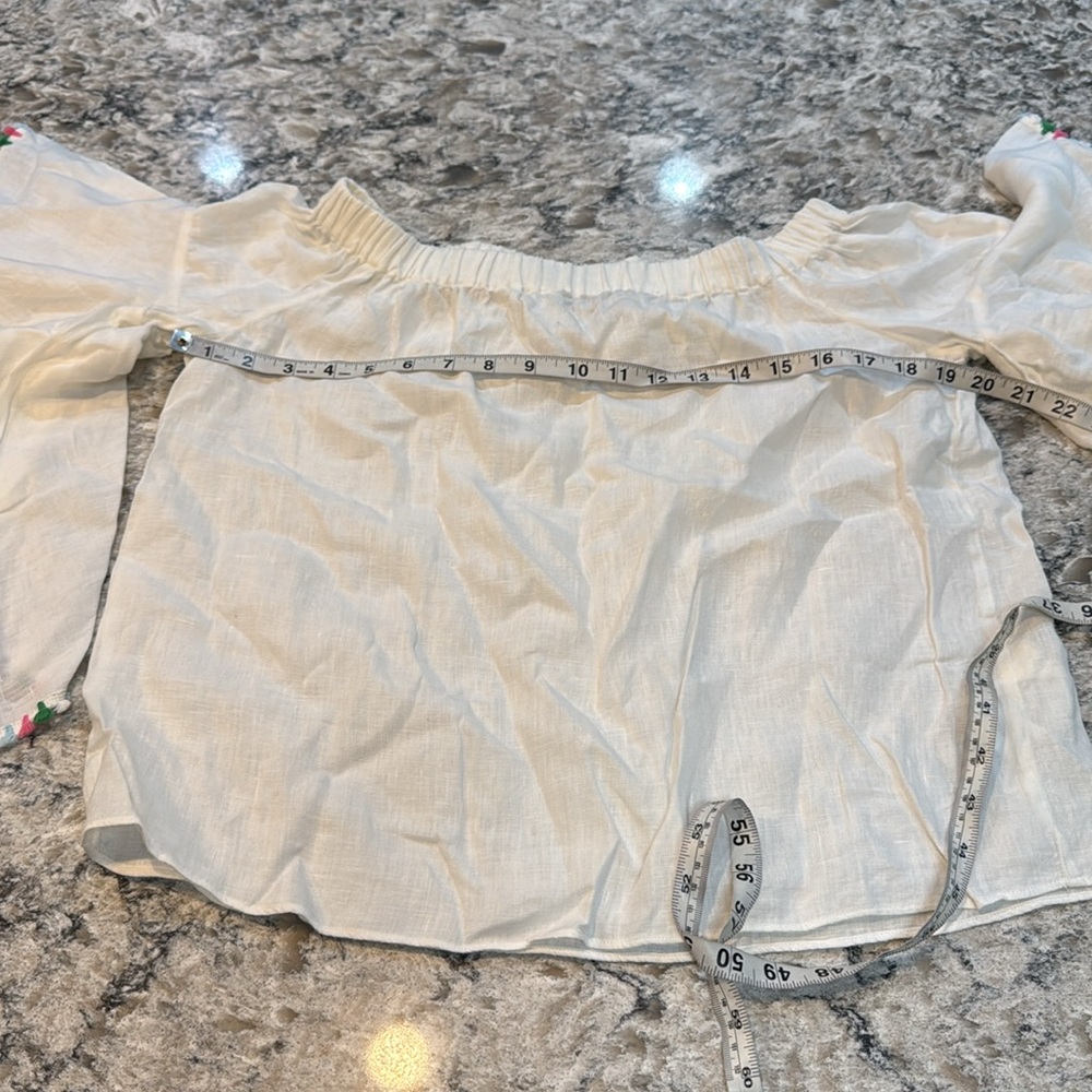 Zara | Off the Shoulder Linen Bell Sleeve Blouse in White Size M Medium - Picture 6 of 11